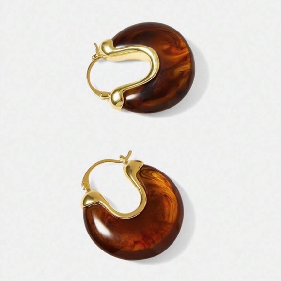 New! Anthropologie Amber Gold Huggie Hoop Earrings (1006) NWOT - Picture 2 of 3